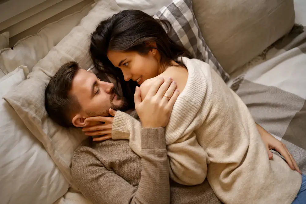 couples smiling during their intimacy scene