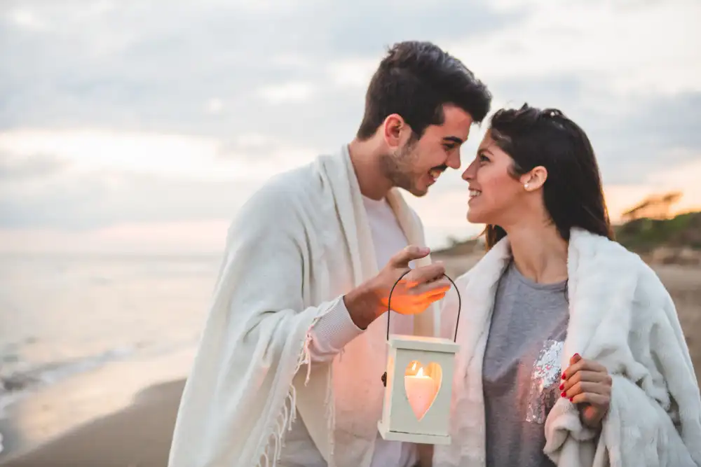 Couple sharing a lovely, comfortable outdoor moment together, relaxed and genuinely connected