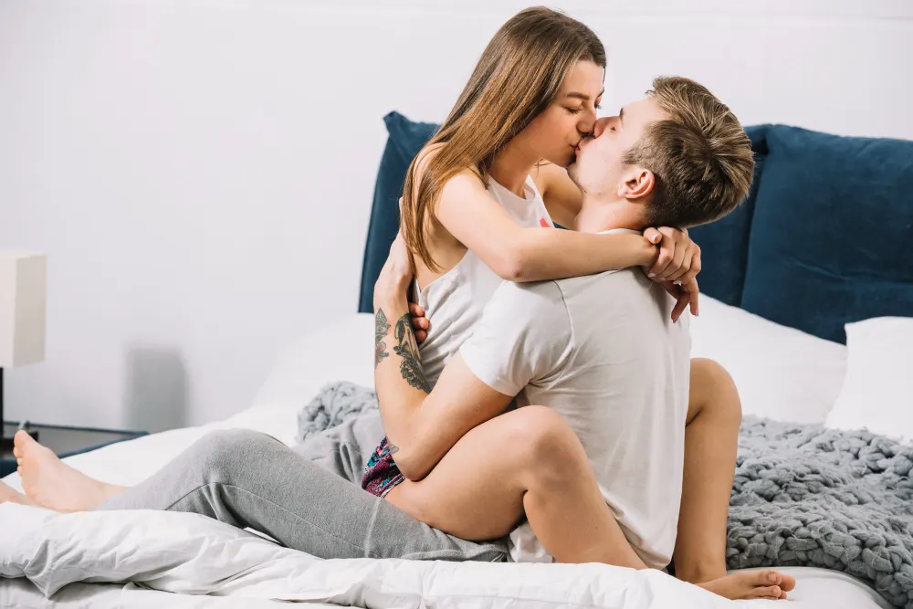 Couple sharing passionate romantic connection with deep emotional intimacy and presence