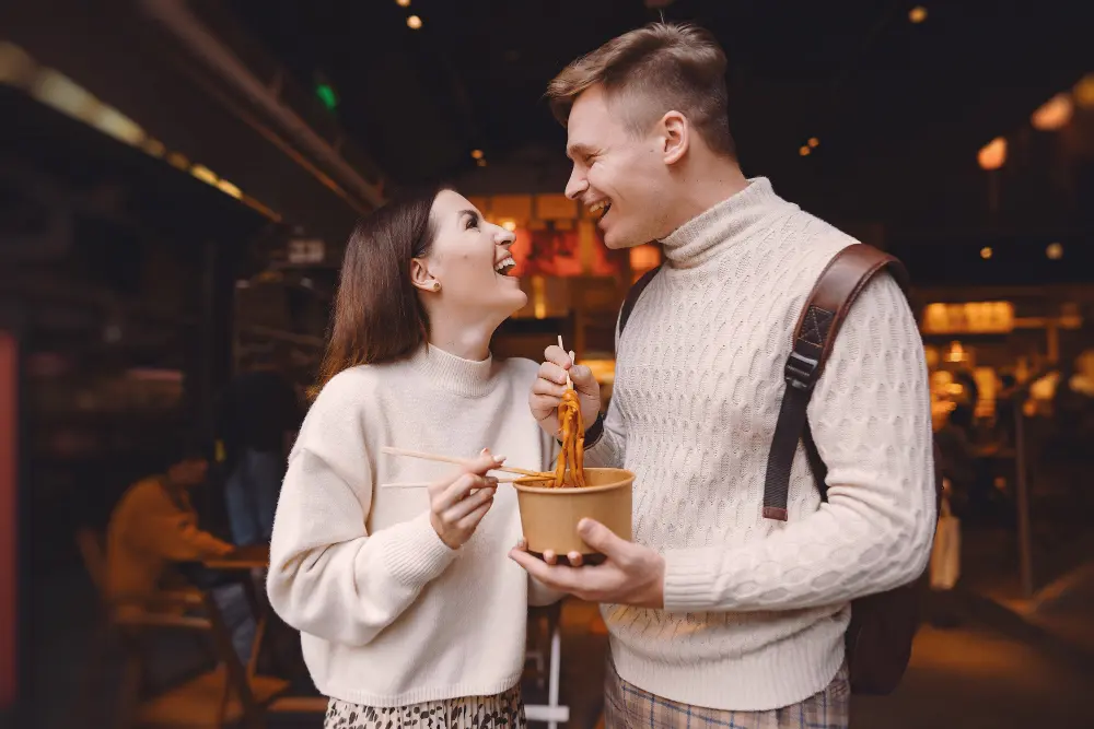 Happy couple sharing real connection moments after meeting on a dating app